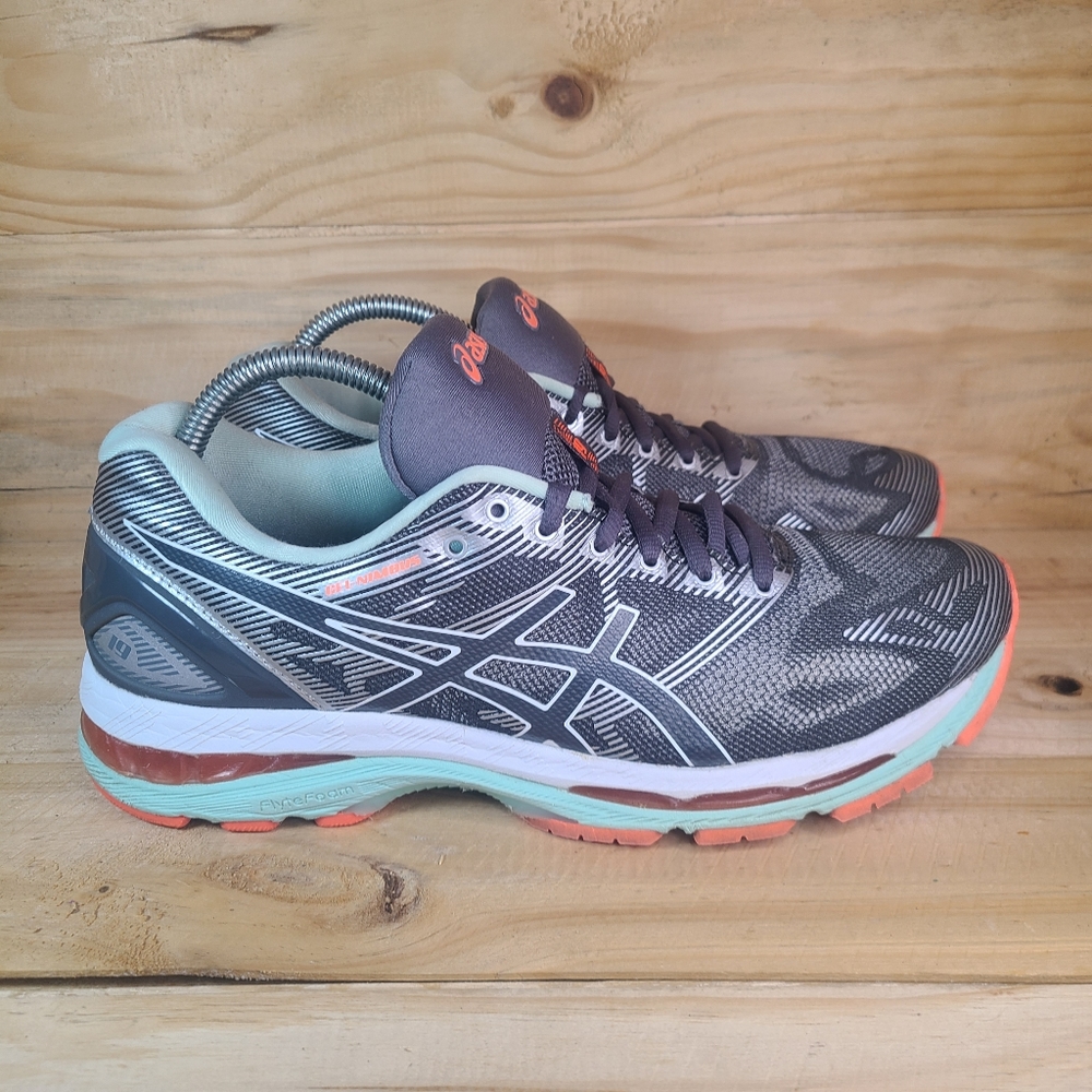 Asics Gel Nimbus 19 Athletic Running Shoes Women's 9.5 Gray Coral Aqua